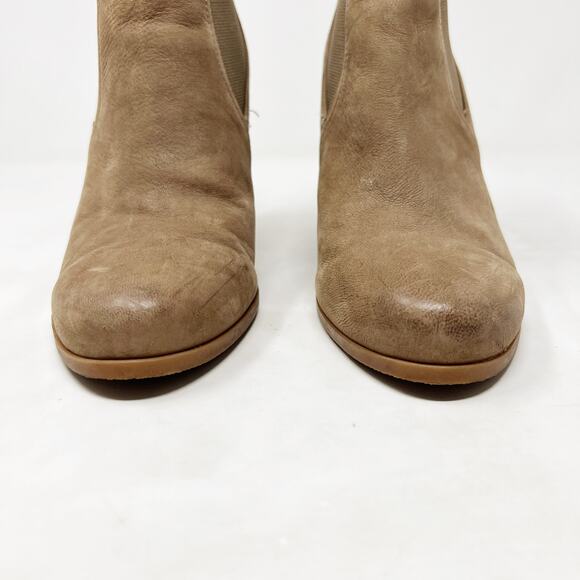 [Audrey Brooke] Brown Leather Cindy Chelsea Ankle Boot Wedge Stacked Heel Size 9 - Picture 6 of 12